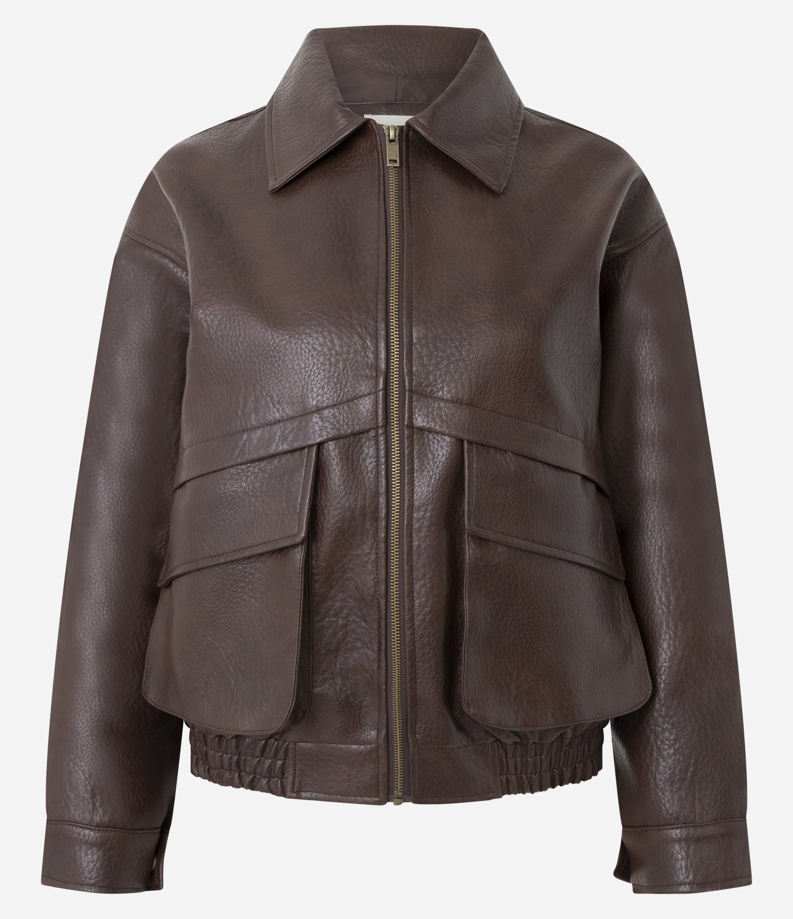 Jaqueta em PU com Bolsos Fole e Fechamento em Zíper Marrom 5