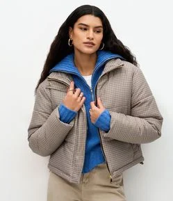 Jaqueta com Estampa Mini Xadrez e Regulador nos Punhos