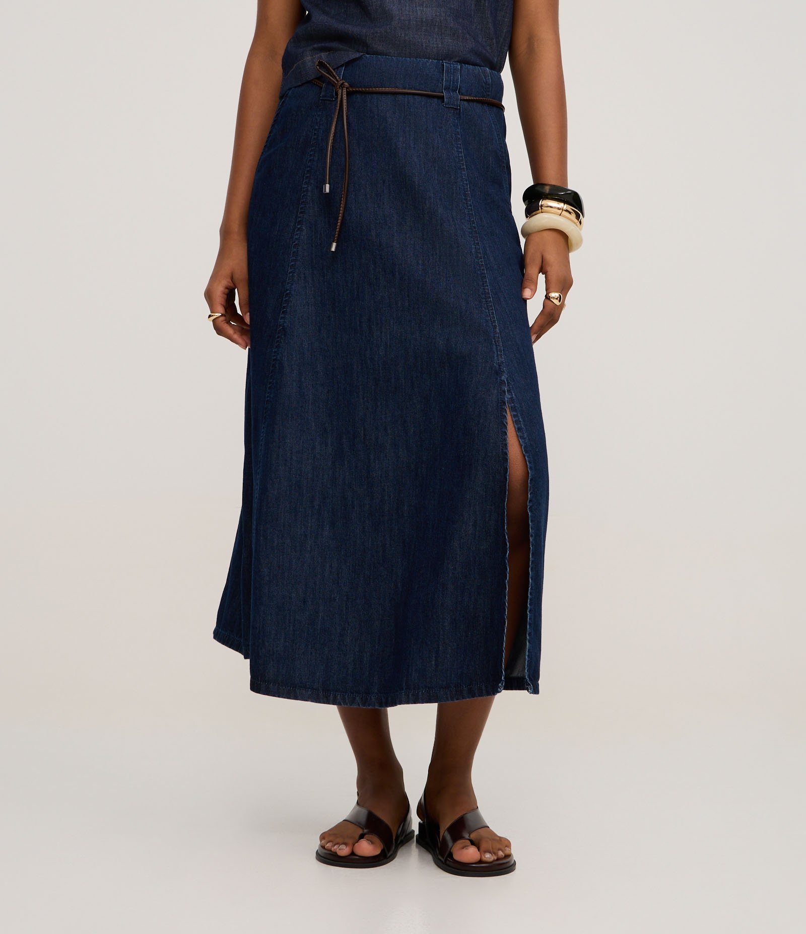 Saia Evasê em Jeans com Cinto Diferenciado Azul 3