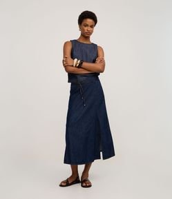 Saia Evasê em Jeans com Cinto Diferenciado