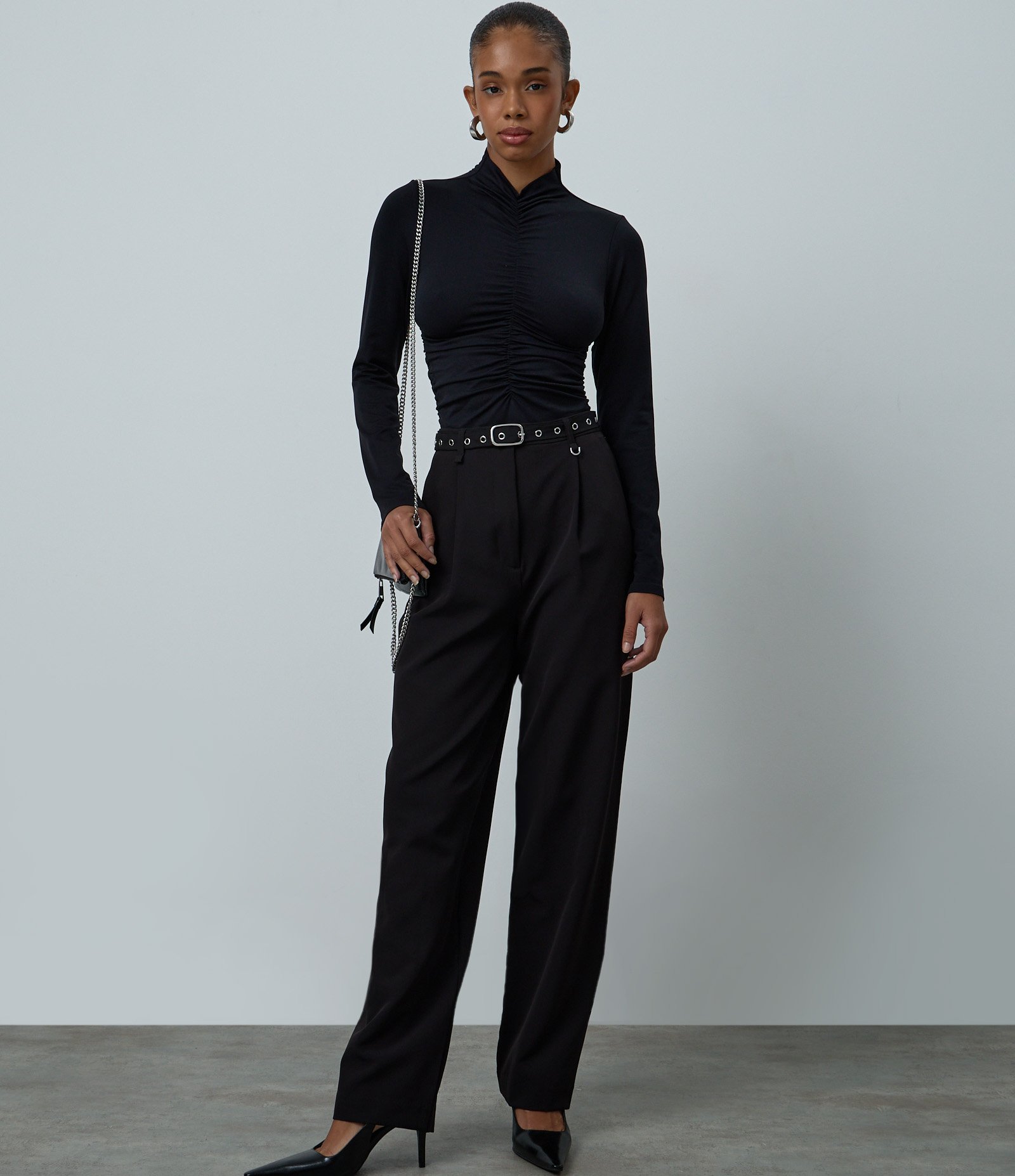 Body Seamless com Gola Alta e Franzido na Cintura Preto 2