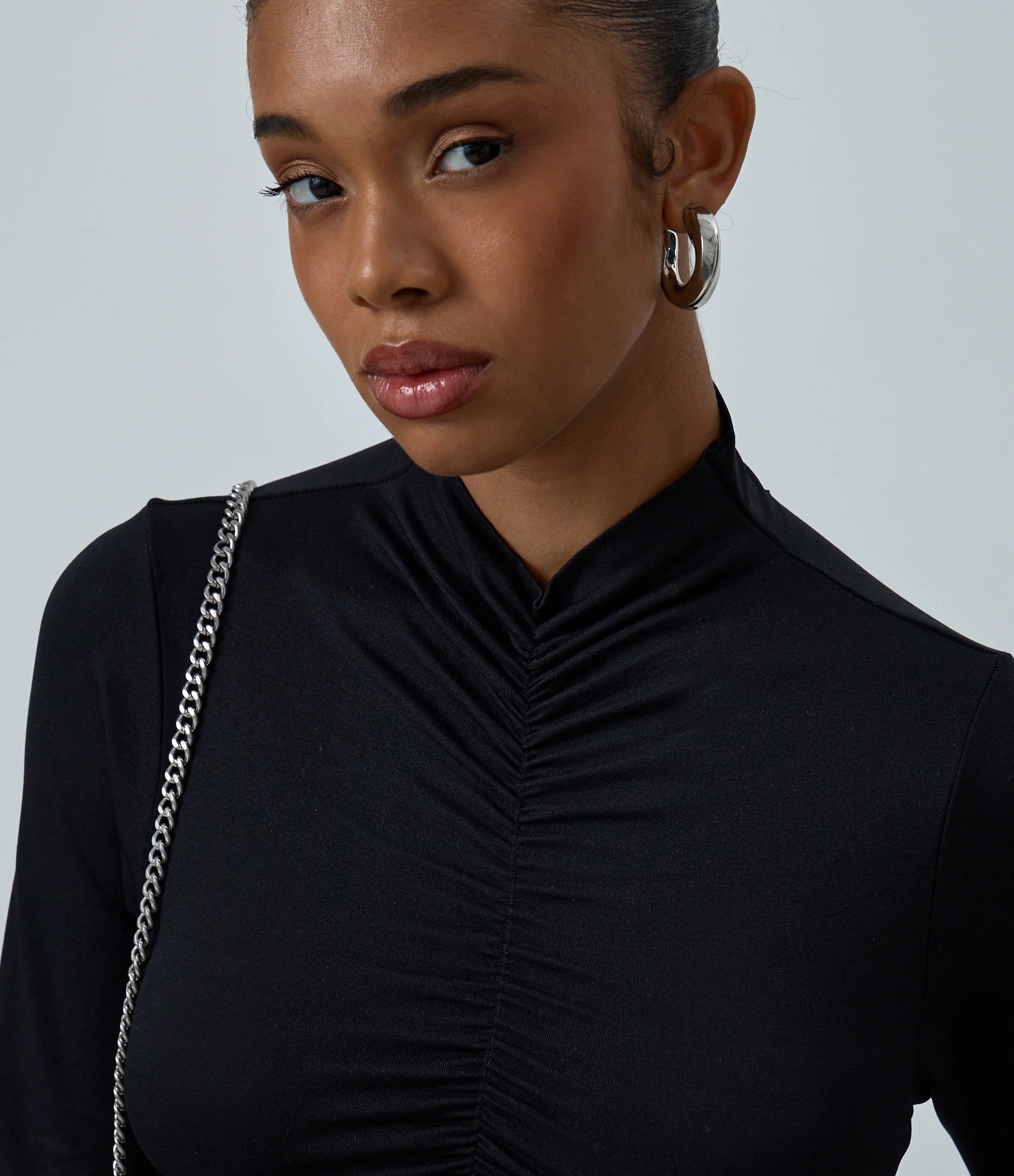 Body Seamless com Gola Alta e Franzido na Cintura Preto 3