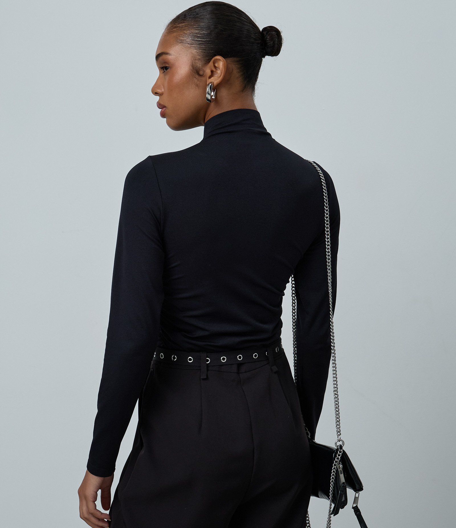 Body Seamless com Gola Alta e Franzido na Cintura Preto 4