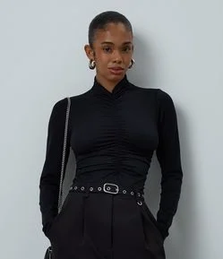 Body Seamless com Gola Alta e Franzido na Cintura
