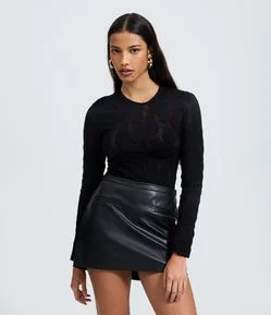 Body Manga Longa Seamless com Textura Rendada
