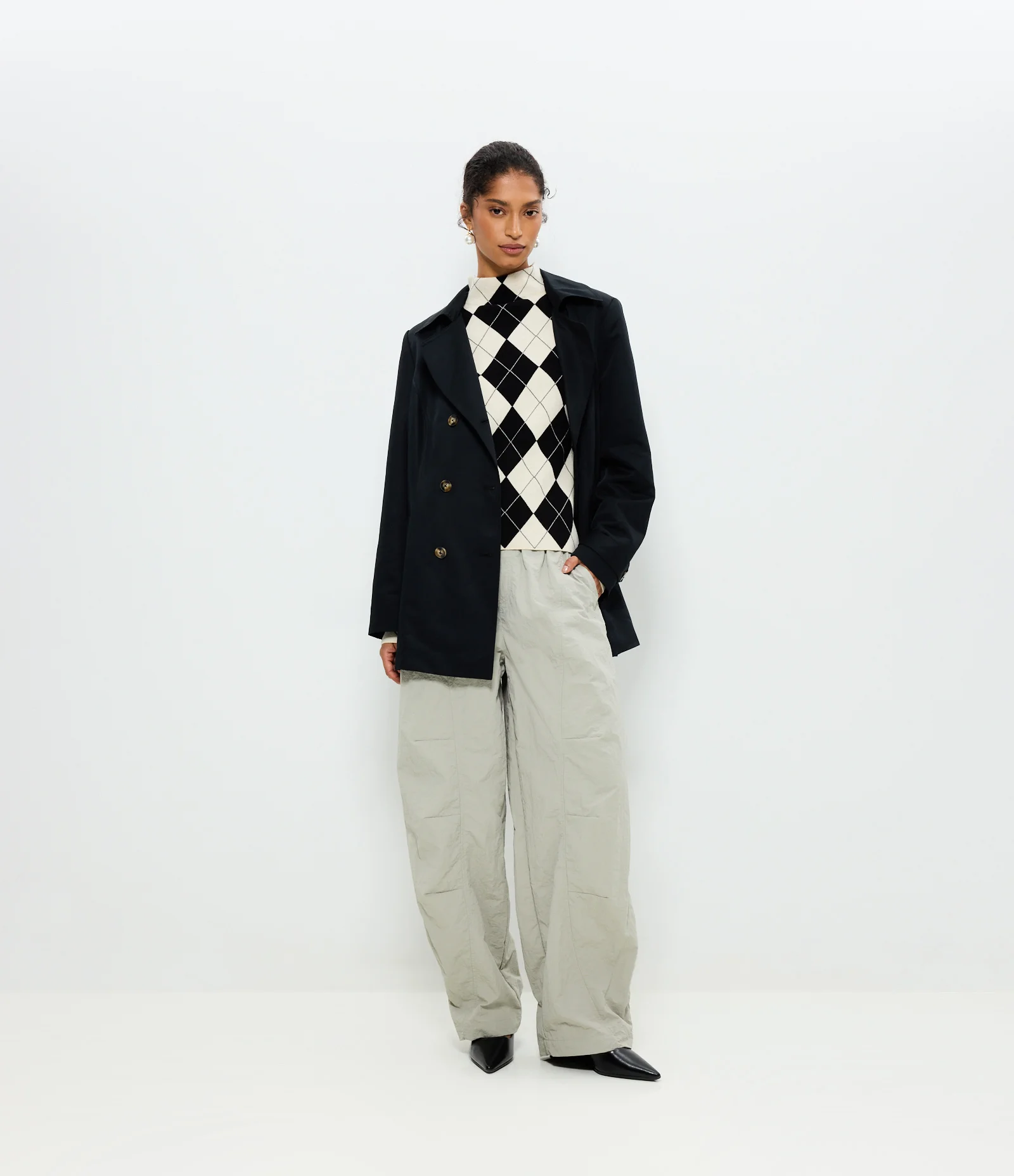 Blusa Tricô Argyle Xadrez com Gola Alta Preto 2