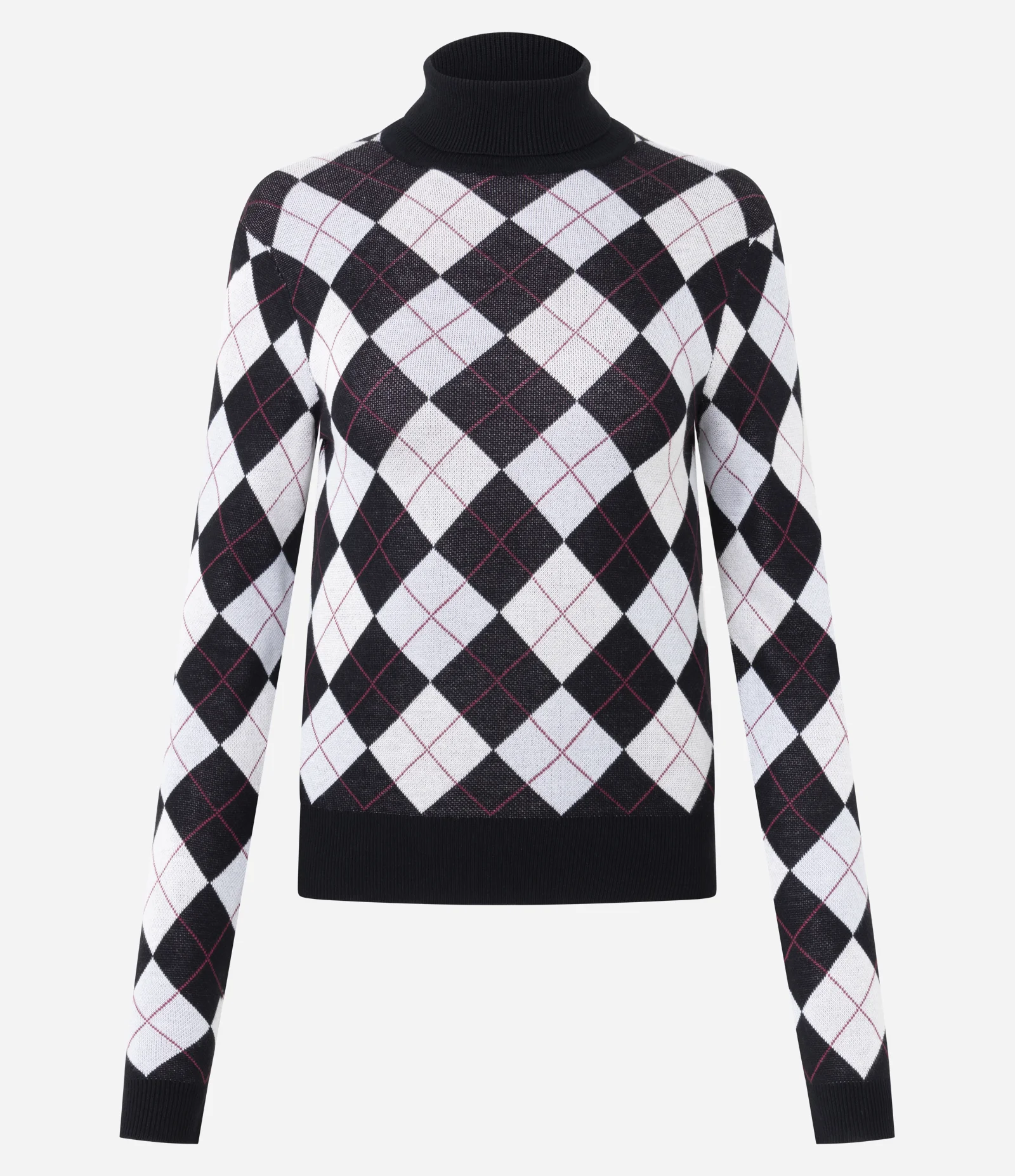Blusa Tricô Argyle Xadrez com Gola Alta Preto 8
