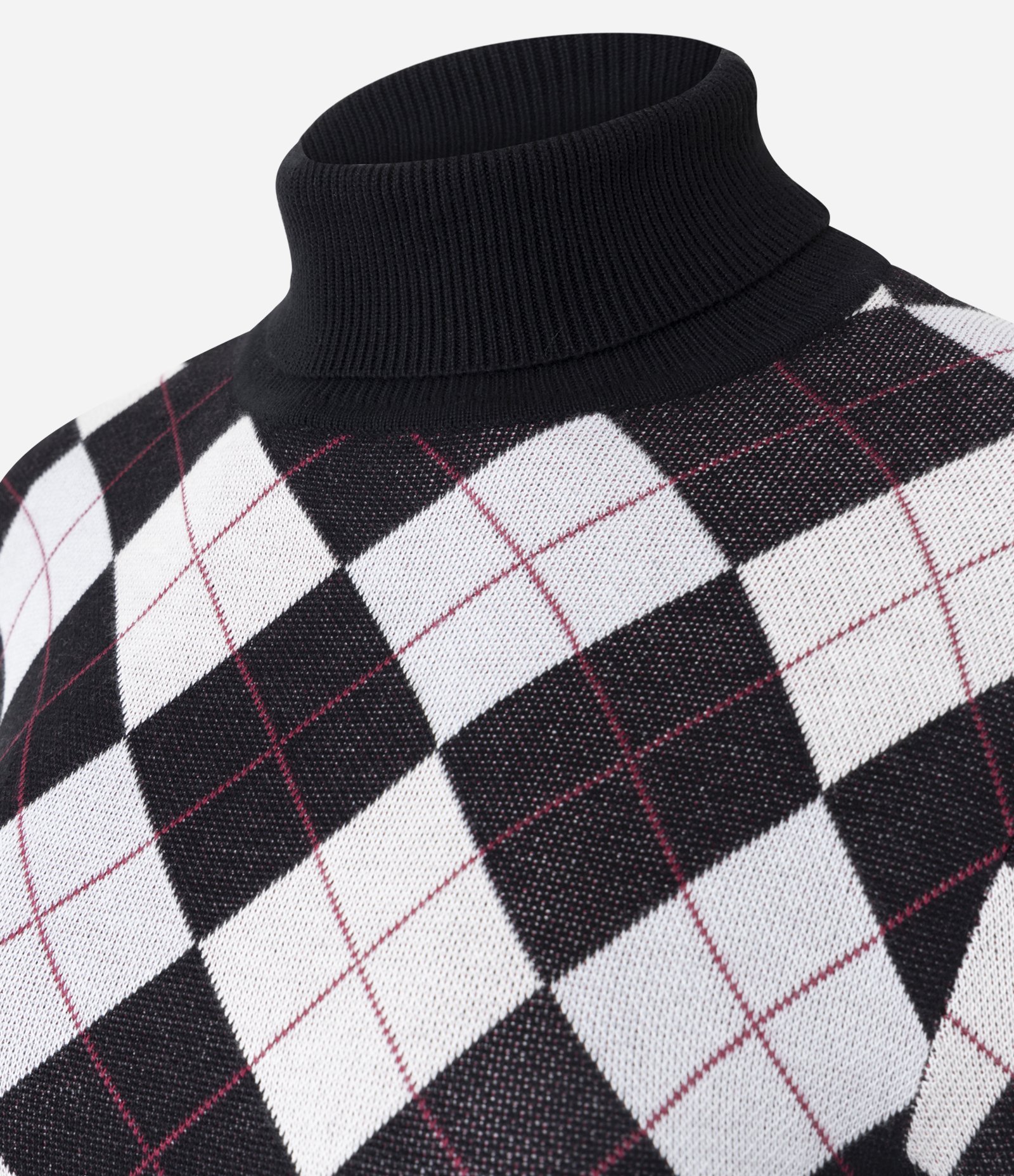 Blusa Tricô Argyle Xadrez com Gola Alta Preto 9