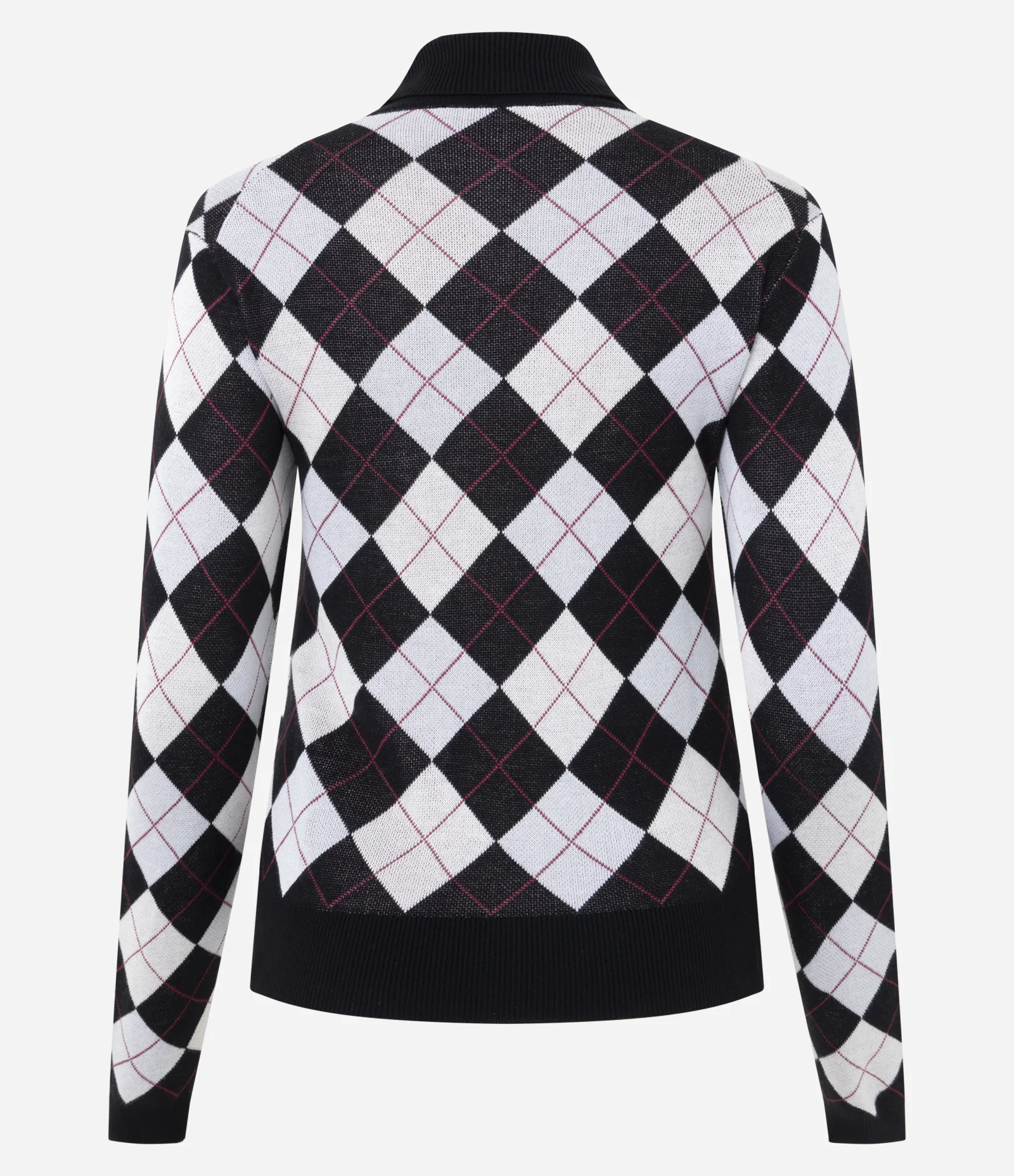 Blusa Tricô Argyle Xadrez com Gola Alta Preto 10