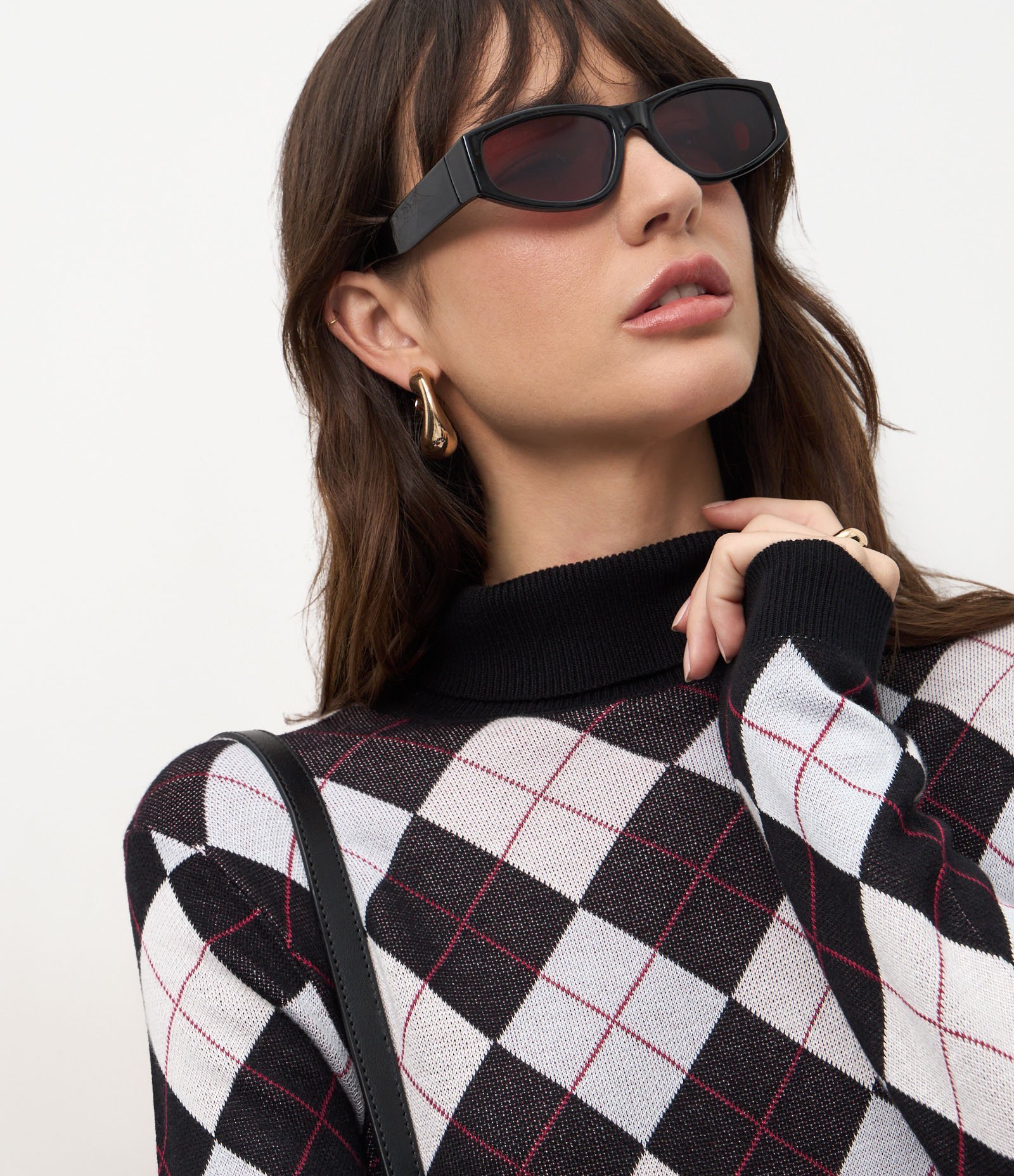 Blusa Tricô Argyle Xadrez com Gola Alta Preto 5