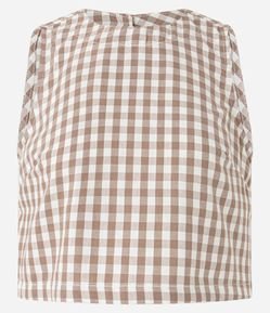 Blusa em Sarja com Gola Redonda e Estampa Xadrez Vichy