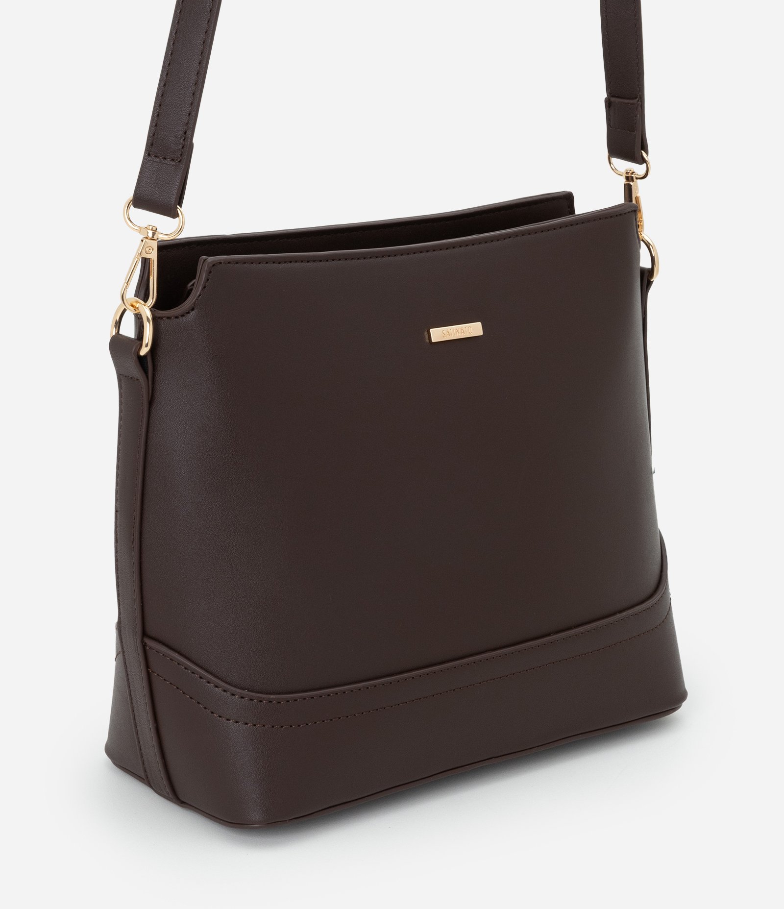 Bolsa Pequena em Material Sintético com Detalhes Metalizados Marrom 1