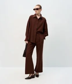 Calça Alfaiatada Wide em Crepe com Cós Elástico