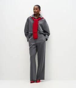 Calça Alfaiatada Wide em Crepe com Cós Elástico