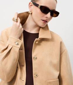 Jaqueta Estruturada em Suede com Bolsos Frontais