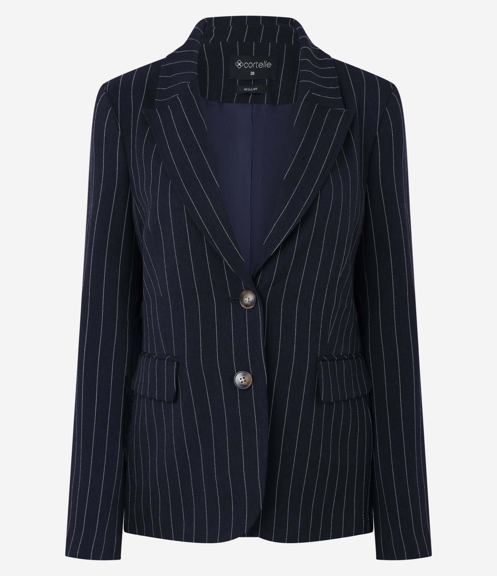 Blazer Alfaiatado com Estampa Risca de Giz Azul 1