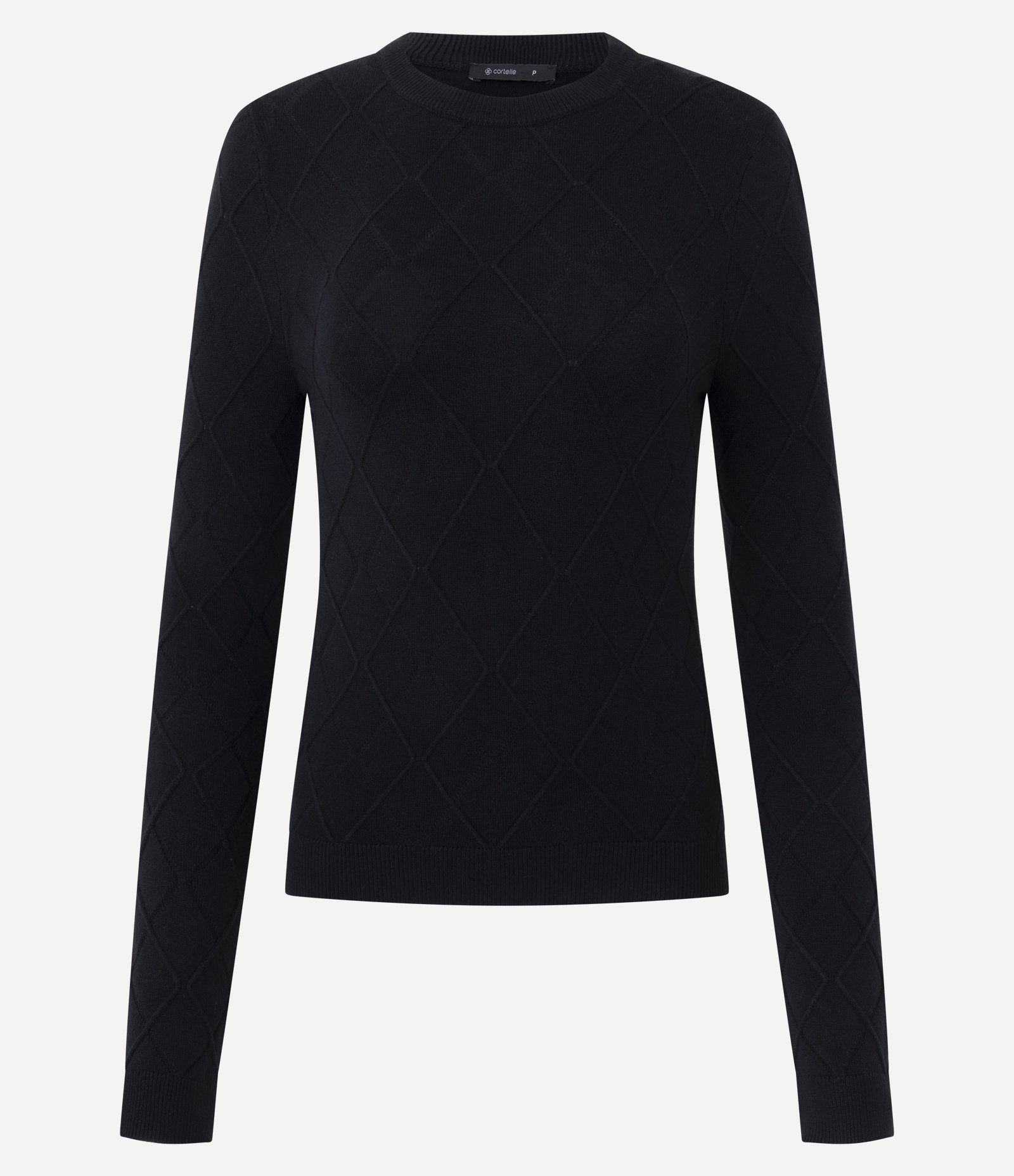 Blusa Regular em Tricô Texturizado com Manga Longa Preto 1