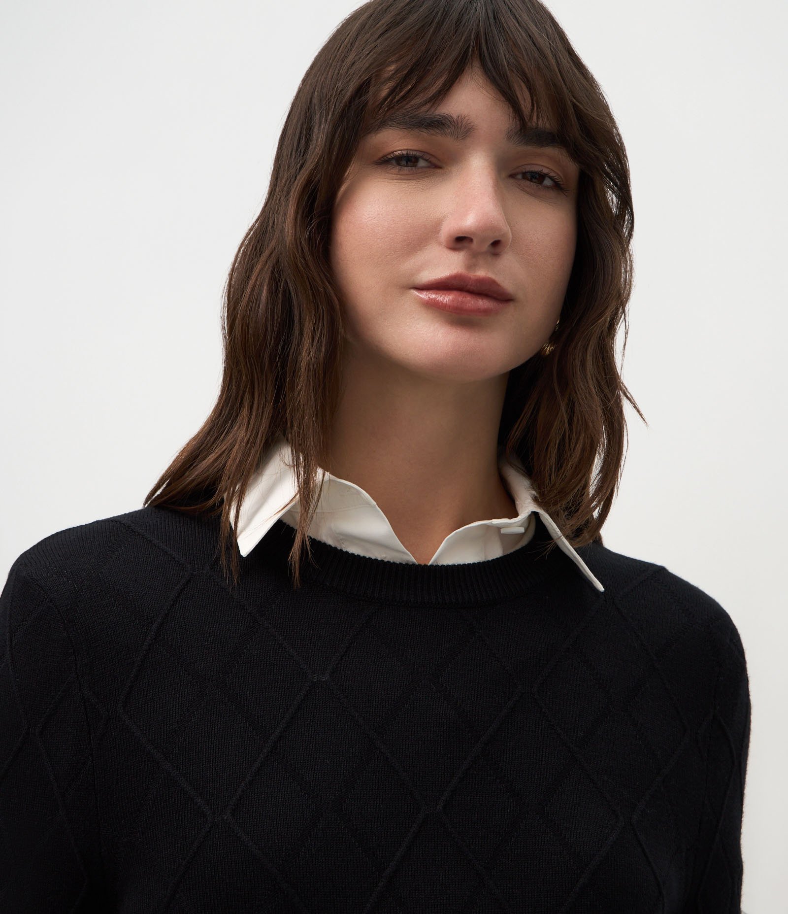 Blusa em Tricô com Textura de Losangos Preto 3