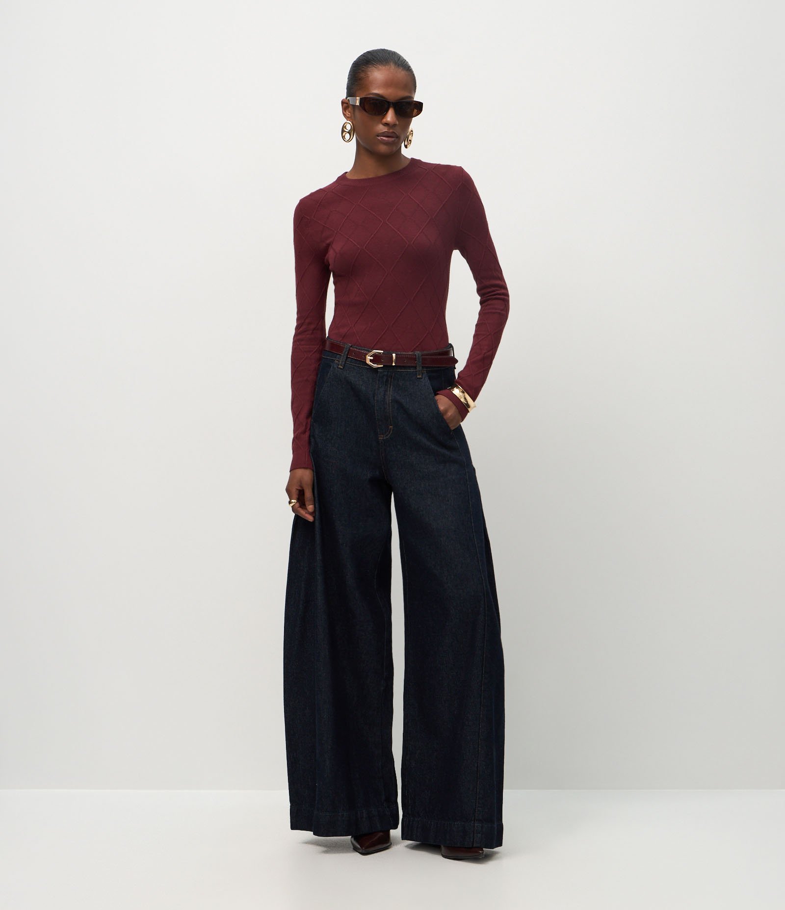Blusa em Tricô com Textura de Losangos Marrom 2
