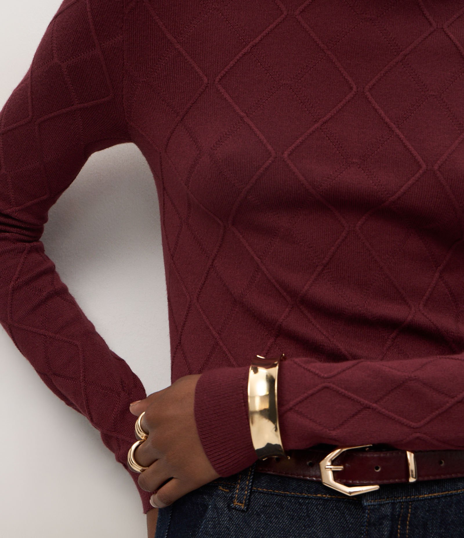 Blusa em Tricô com Textura de Losangos Marrom 4