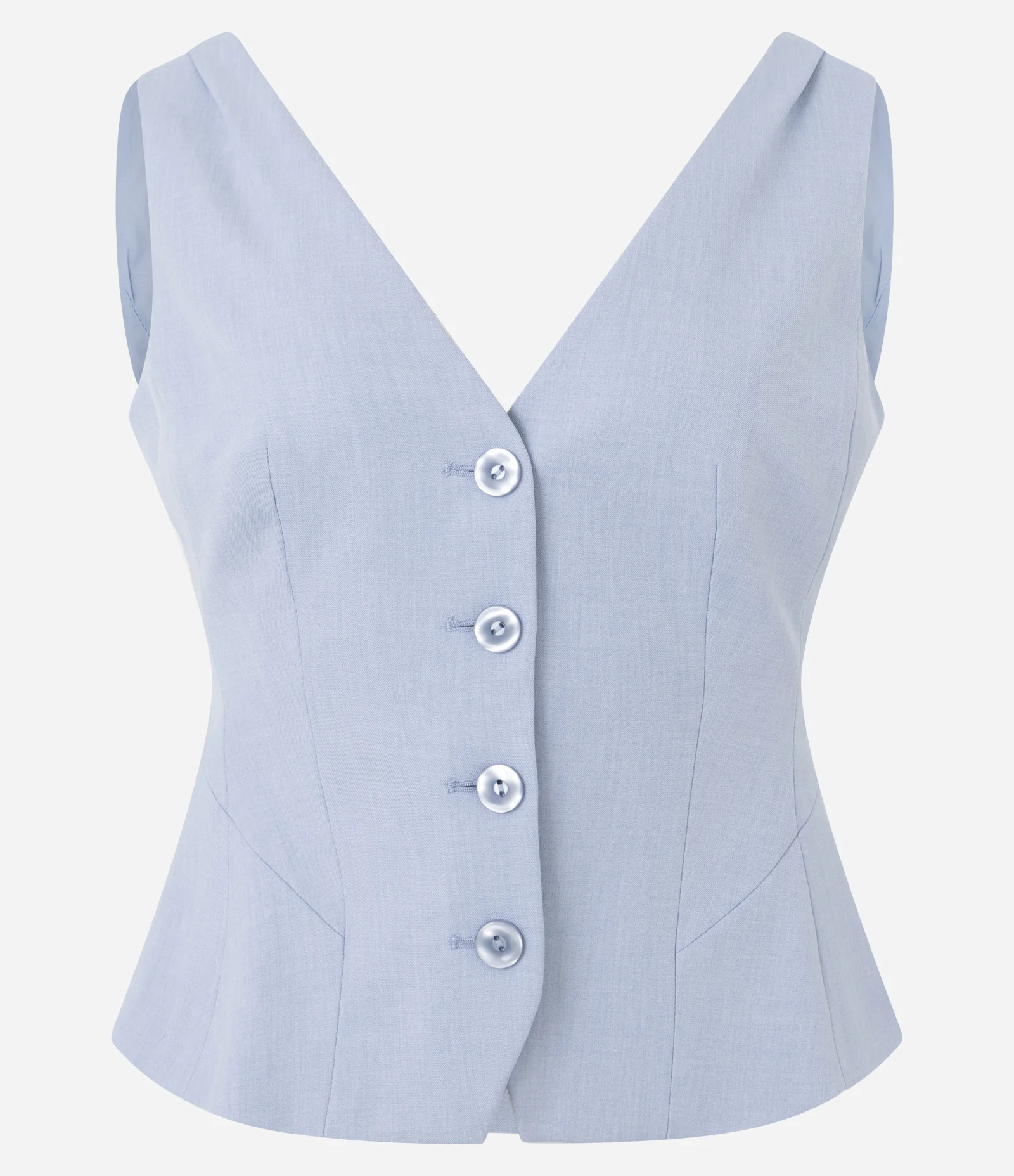 Colete de Alfaiataria Acinturado com Abotoamento Frontal Azul 6