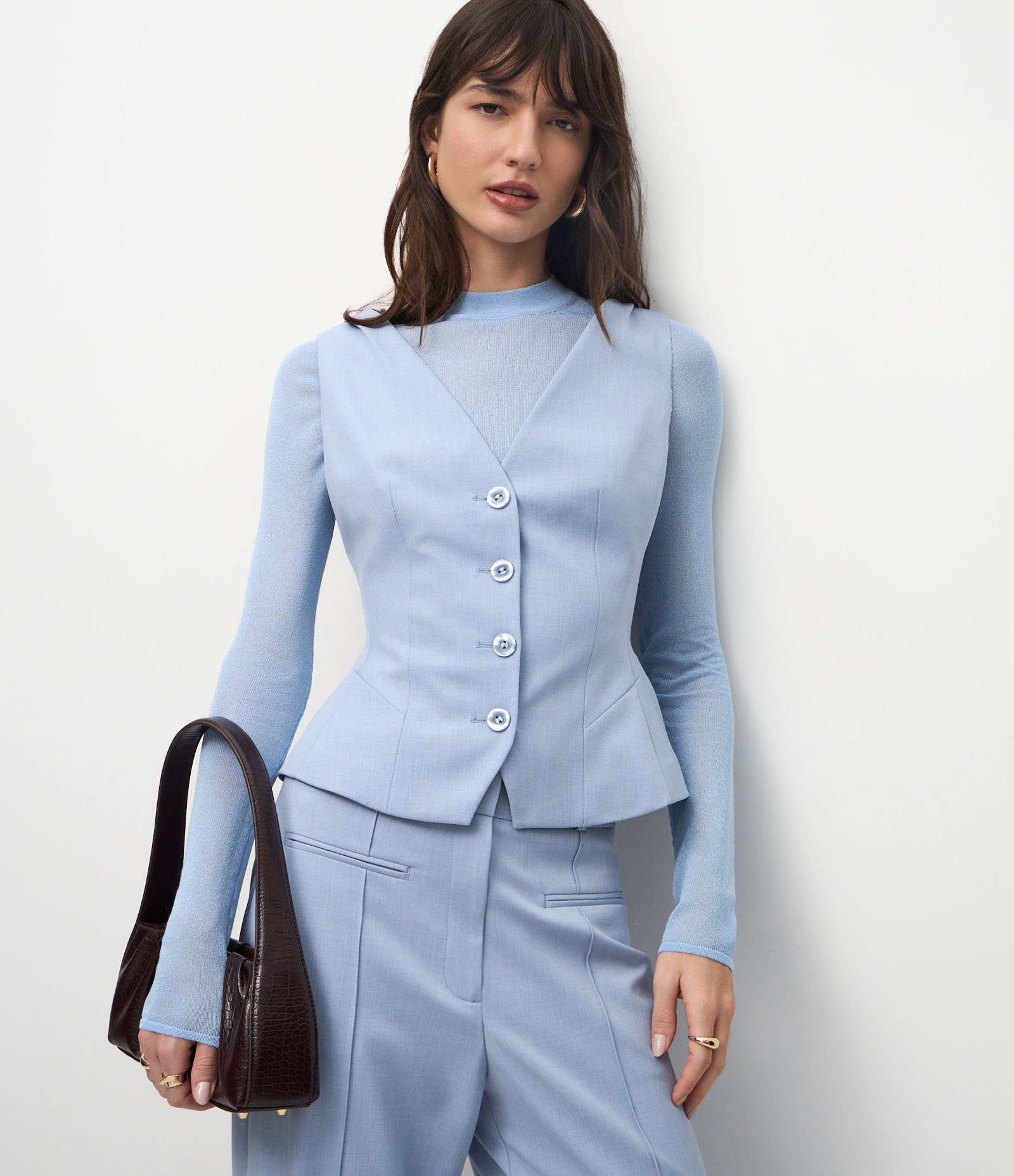 Colete de Alfaiataria Acinturado com Abotoamento Frontal Azul 1