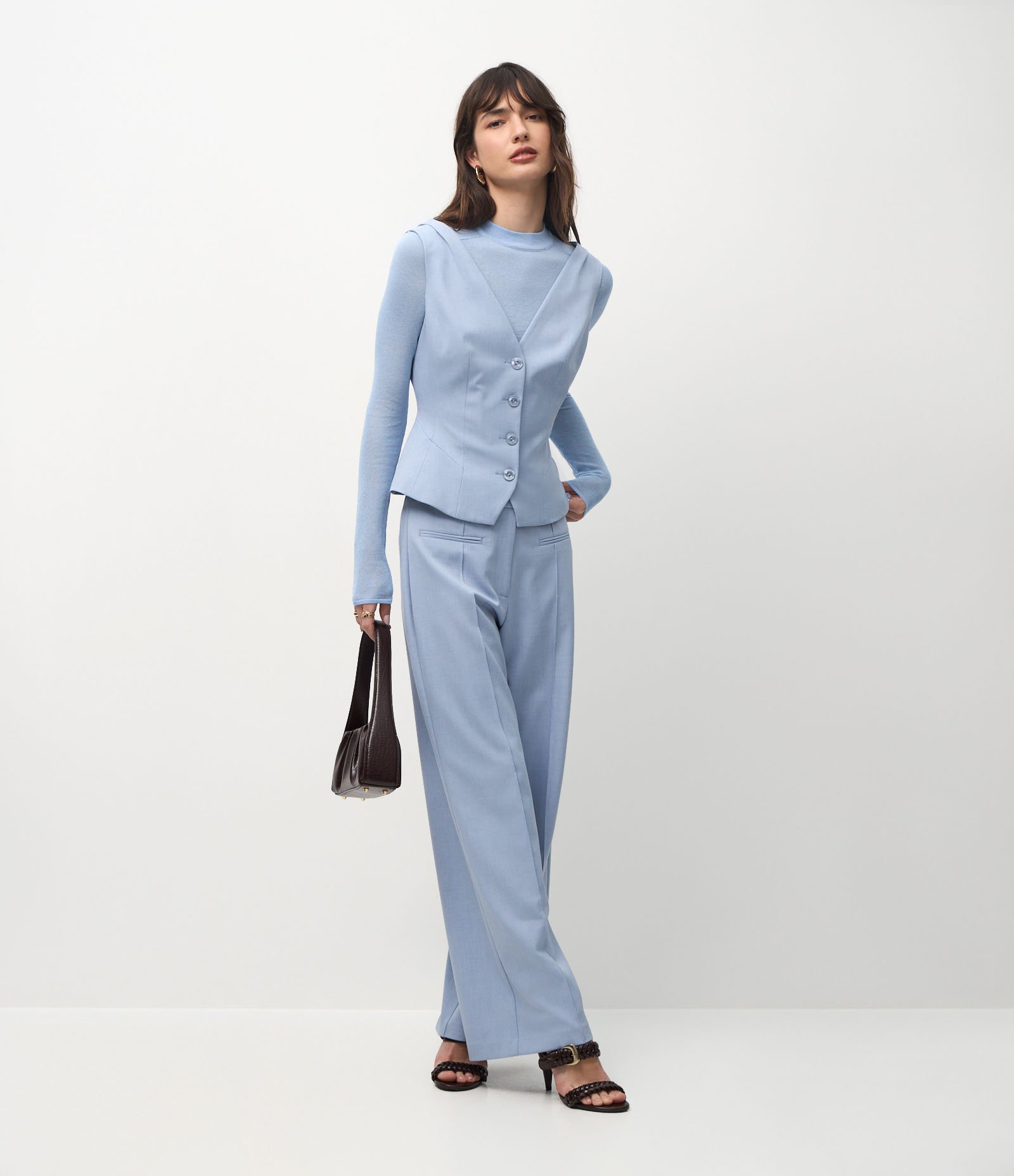 Colete de Alfaiataria Acinturado com Abotoamento Frontal Azul 2