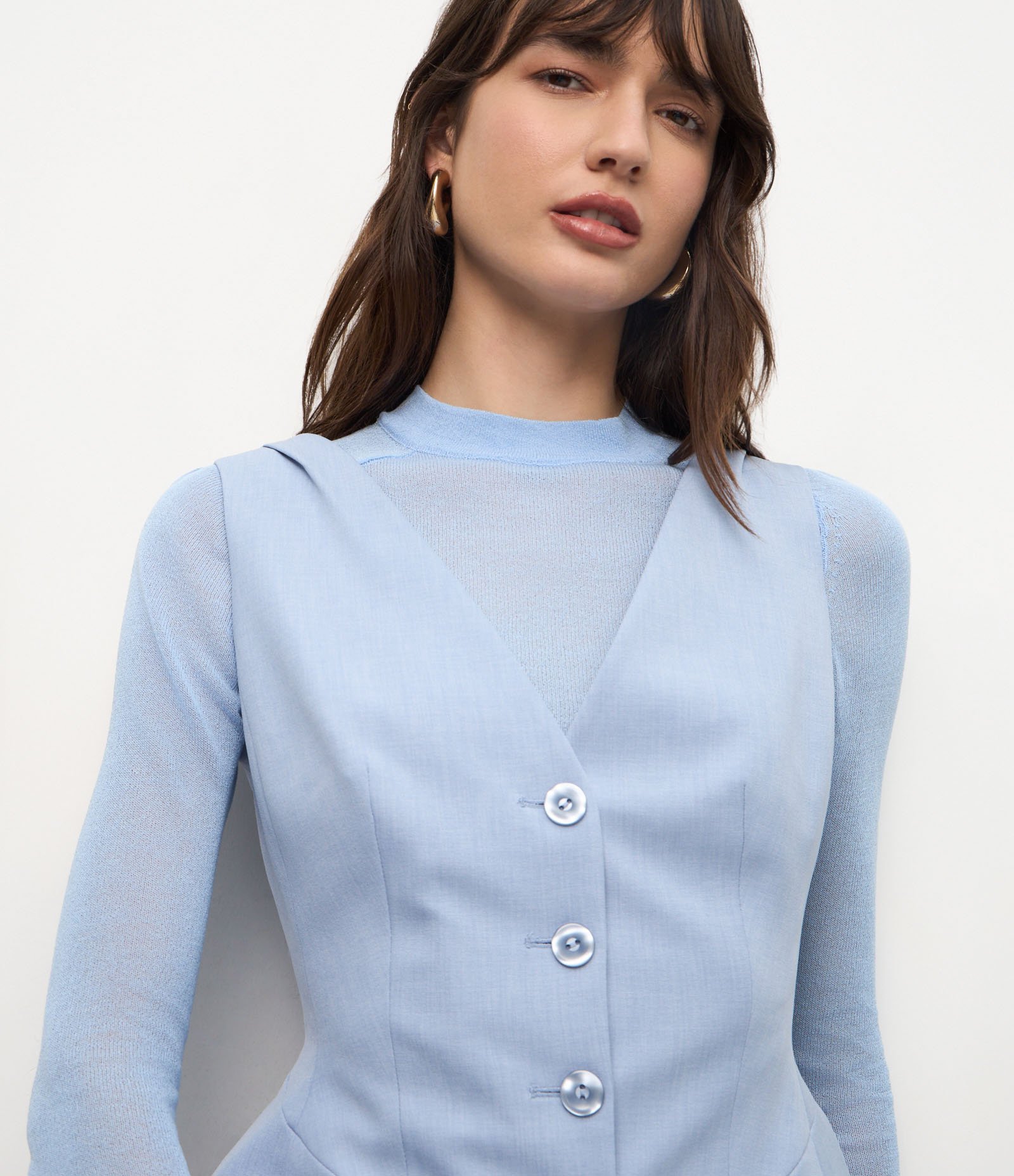 Colete de Alfaiataria Acinturado com Abotoamento Frontal Azul 3