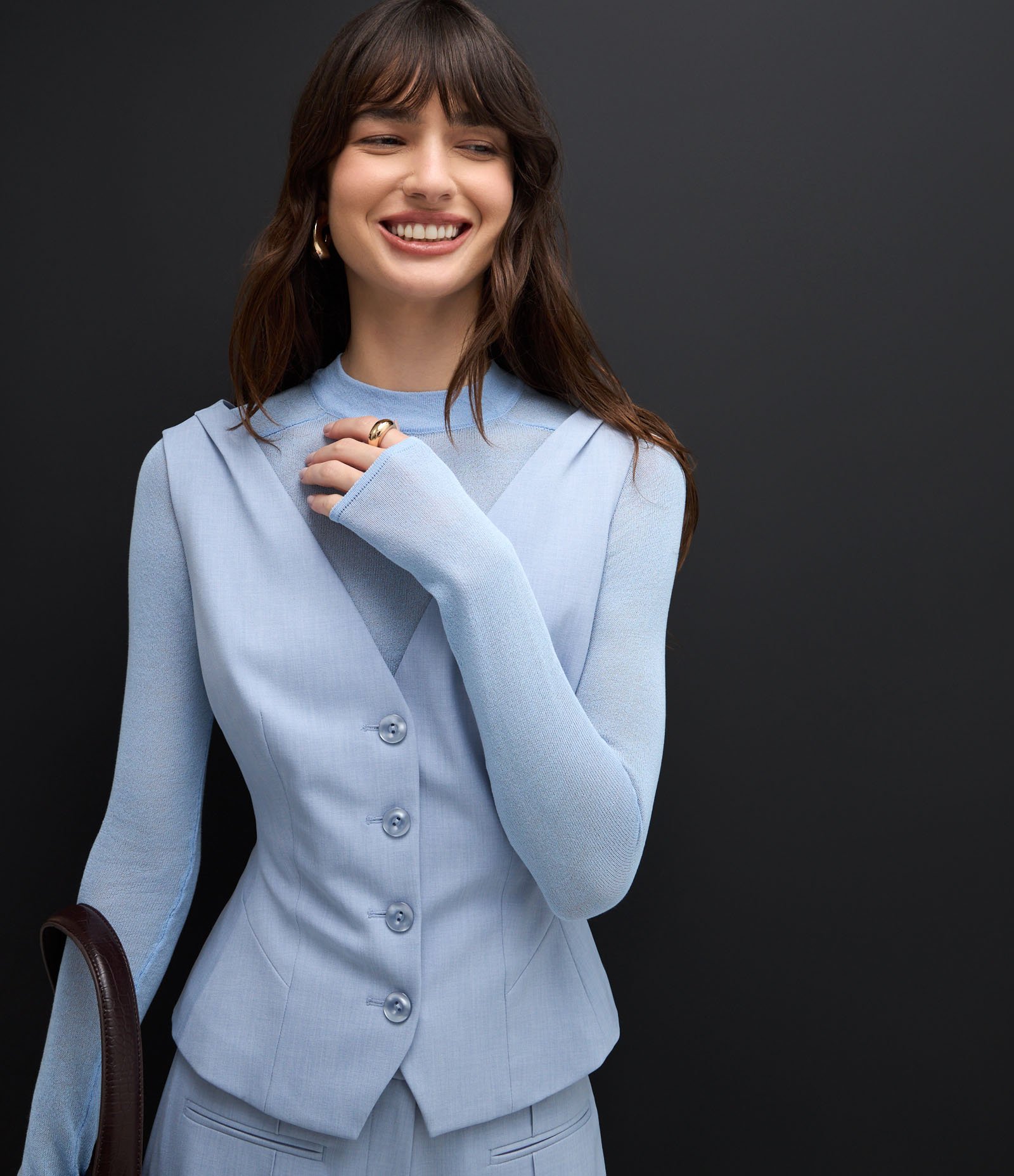 Colete de Alfaiataria Acinturado com Abotoamento Frontal Azul 5