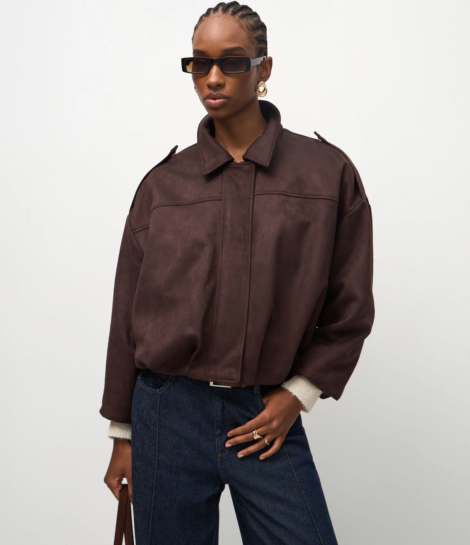 Jaqueta Bomber Suede Com Gola Clássica Marrom 3