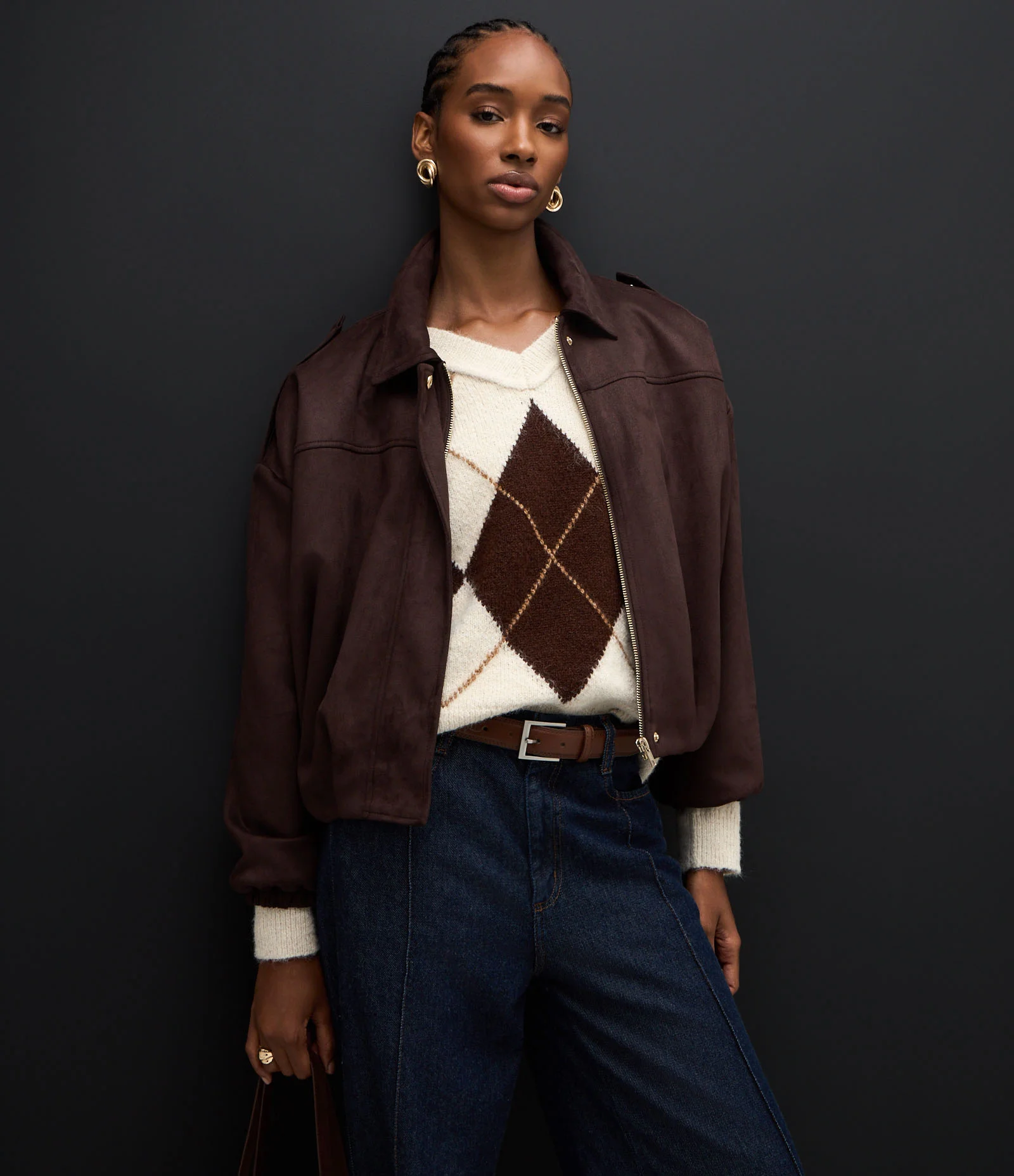 Jaqueta Bomber Suede Com Gola Clássica Marrom 7