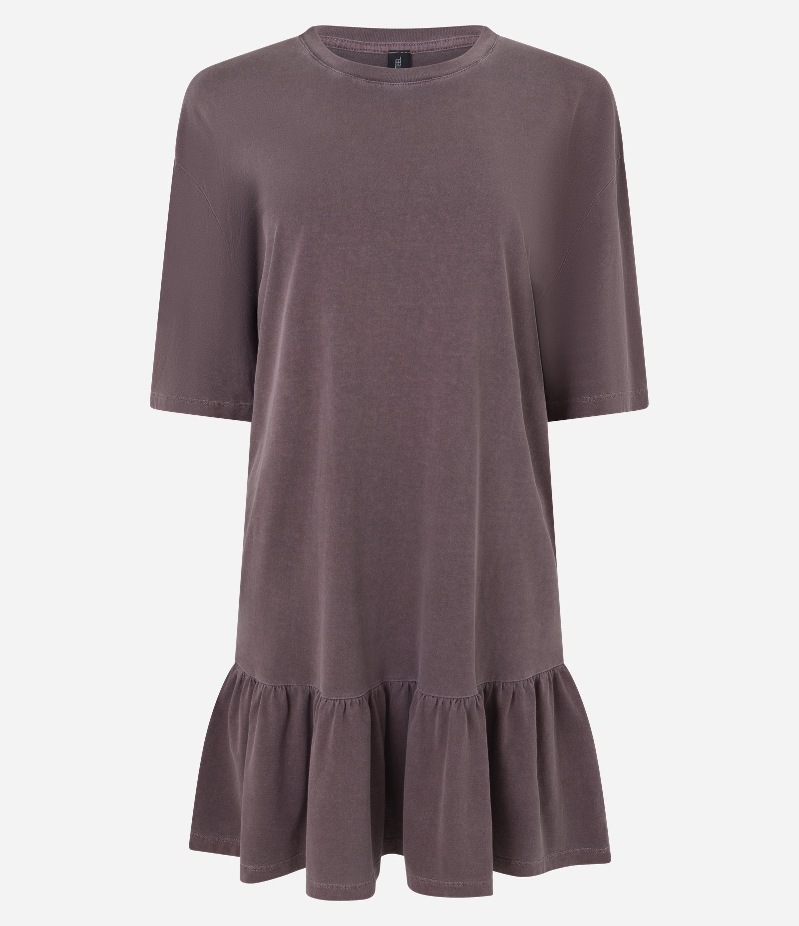 Vestido T-Shirt em Algodão com Babado na Barra Marrom Estonado 5