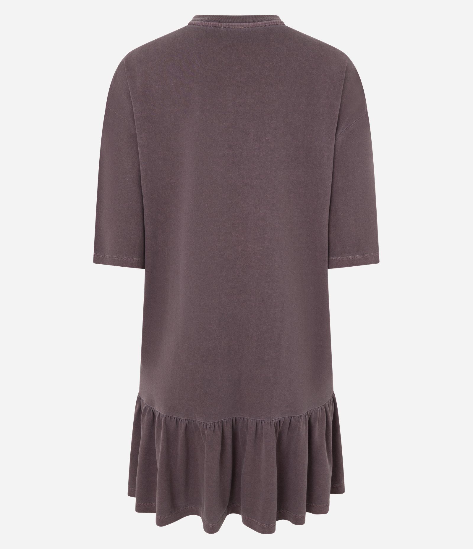 Vestido T-Shirt em Algodão com Babado na Barra Marrom Estonado 6