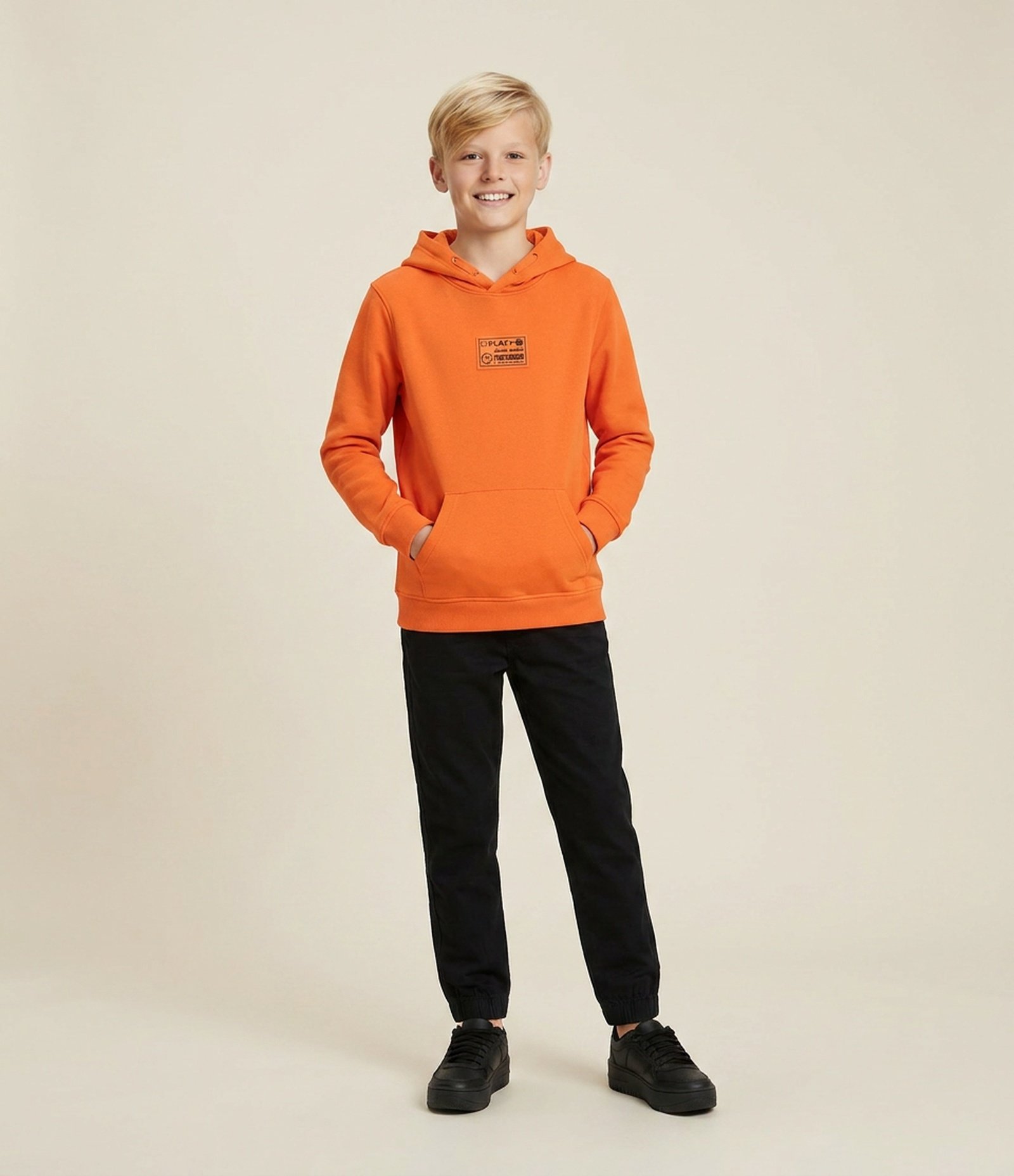 Casaco Infantil com Capuz e Patch Rubber – Tam 5 a 14 Anos Laranja 1