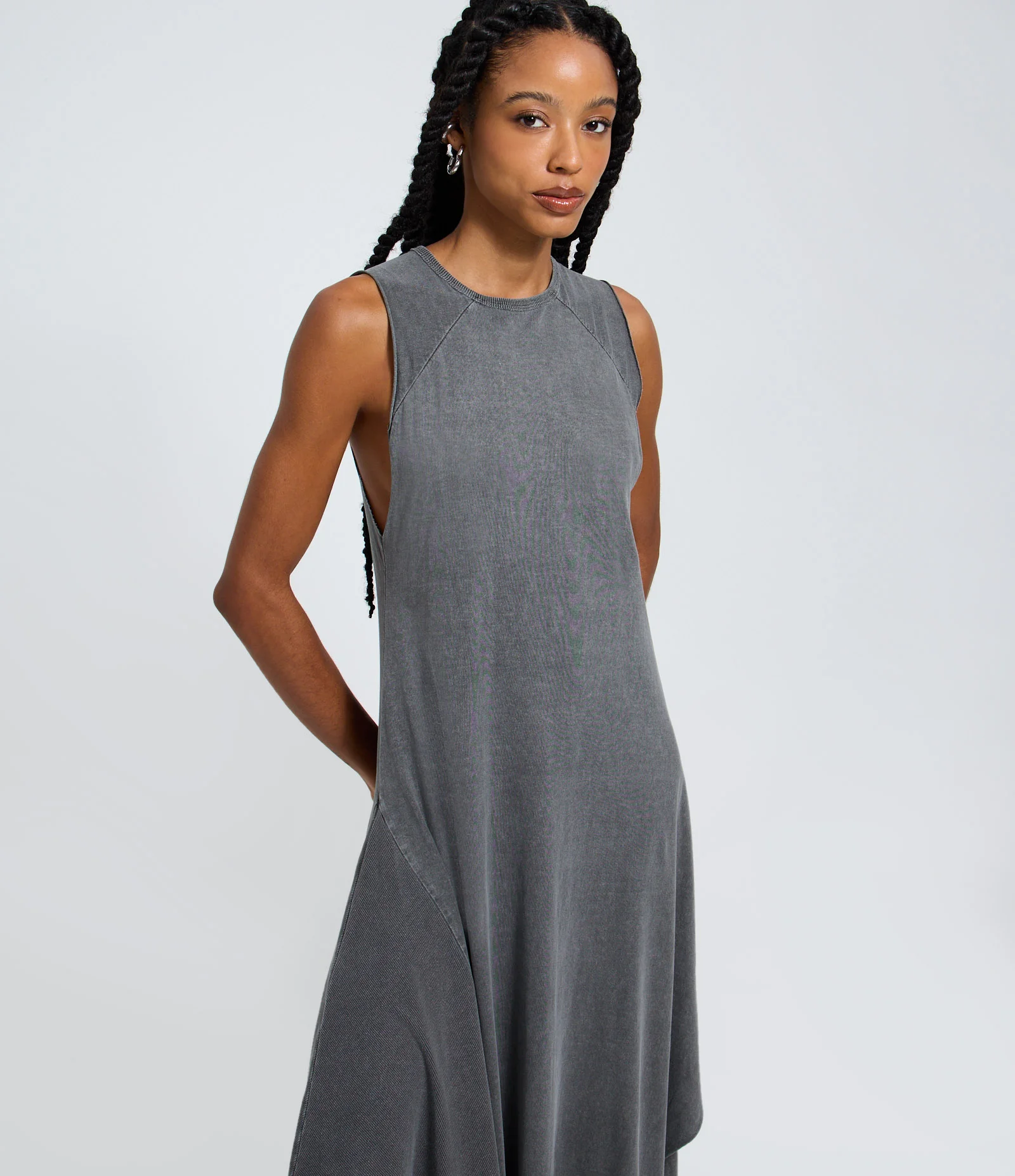 Vestido New Midi Marmorizado com Pontas na Barra Cinza 2