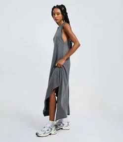 Vestido New Midi Marmorizado com Pontas na Barra