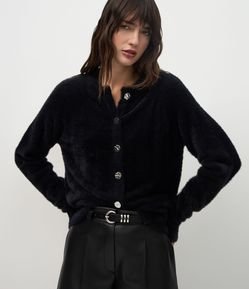 Cardigan Regular em Tricô com Textura de Pelinhos