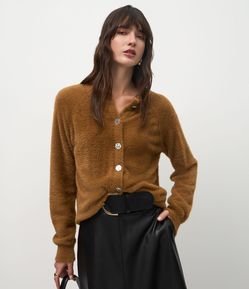 Cardigan Regular em Tricô com Textura de Pelinhos