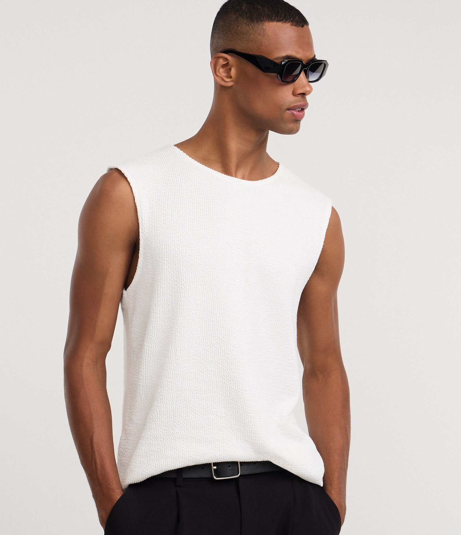 Regata Regular em Algodão com Textura Tricô Branco 1