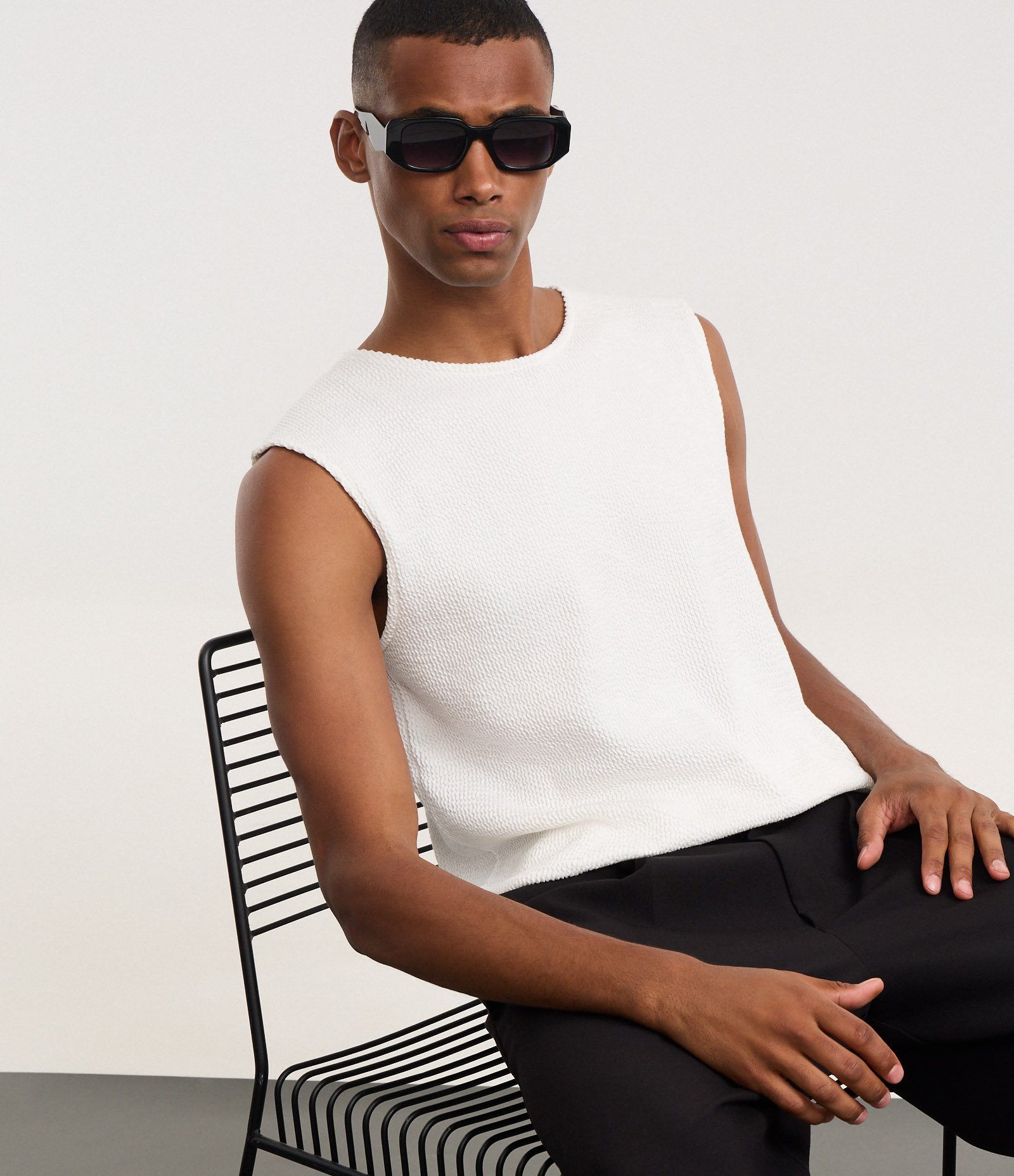 Regata Regular em Algodão com Textura Tricô Branco 4