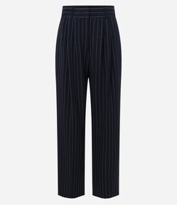 Calça Wide Leg Alfaiatada com Estampa Risca de Giz