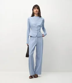 Calça Wide Leg de Alfaiataria com Recortes Frontais
