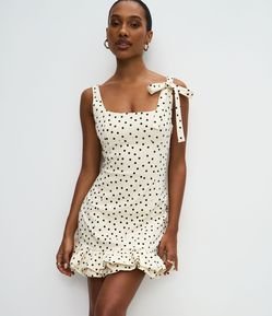 Vestido em Bengaline com Babados na Barra e Estampa Poá