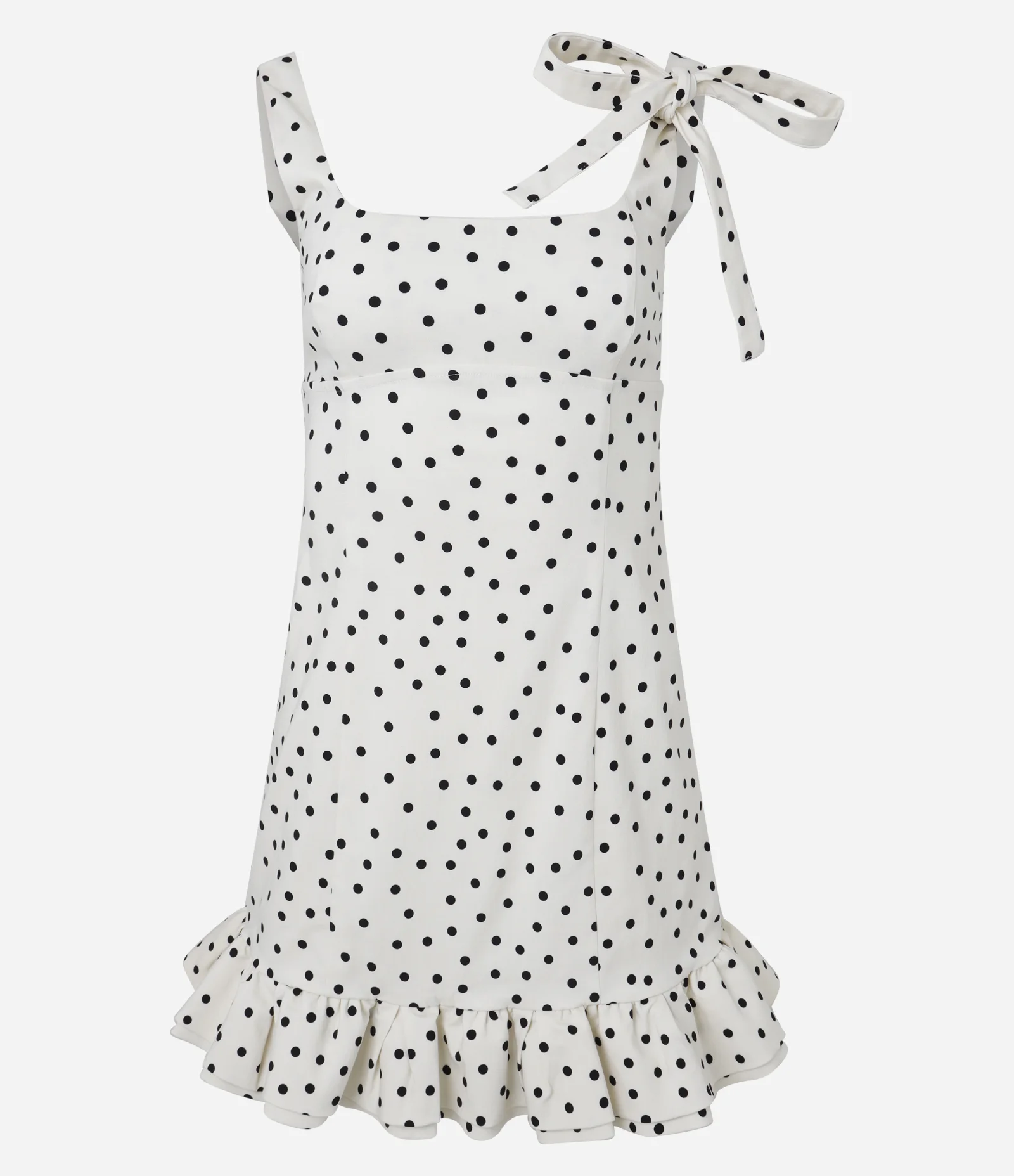 Vestido em Bengaline com Babados na Barra e Estampa Poá Off White 1