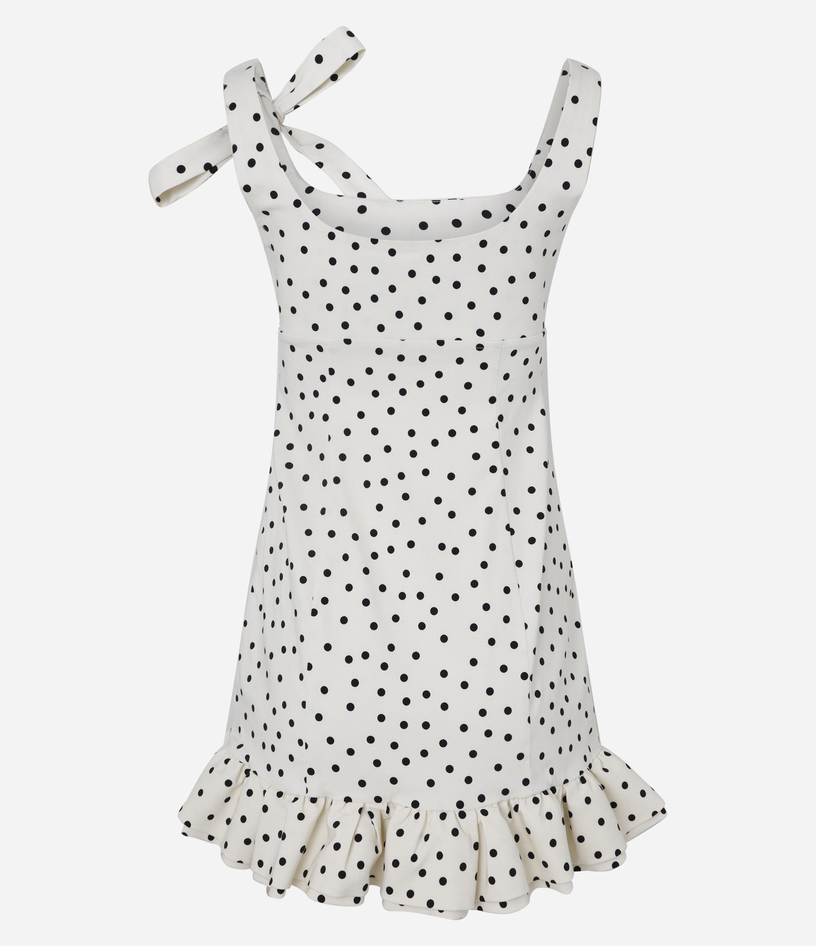Vestido em Bengaline com Babados na Barra e Estampa Poá Off White 2