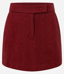 Short Saia com Cós Transpassado e Padronagem Espinha de Peixe