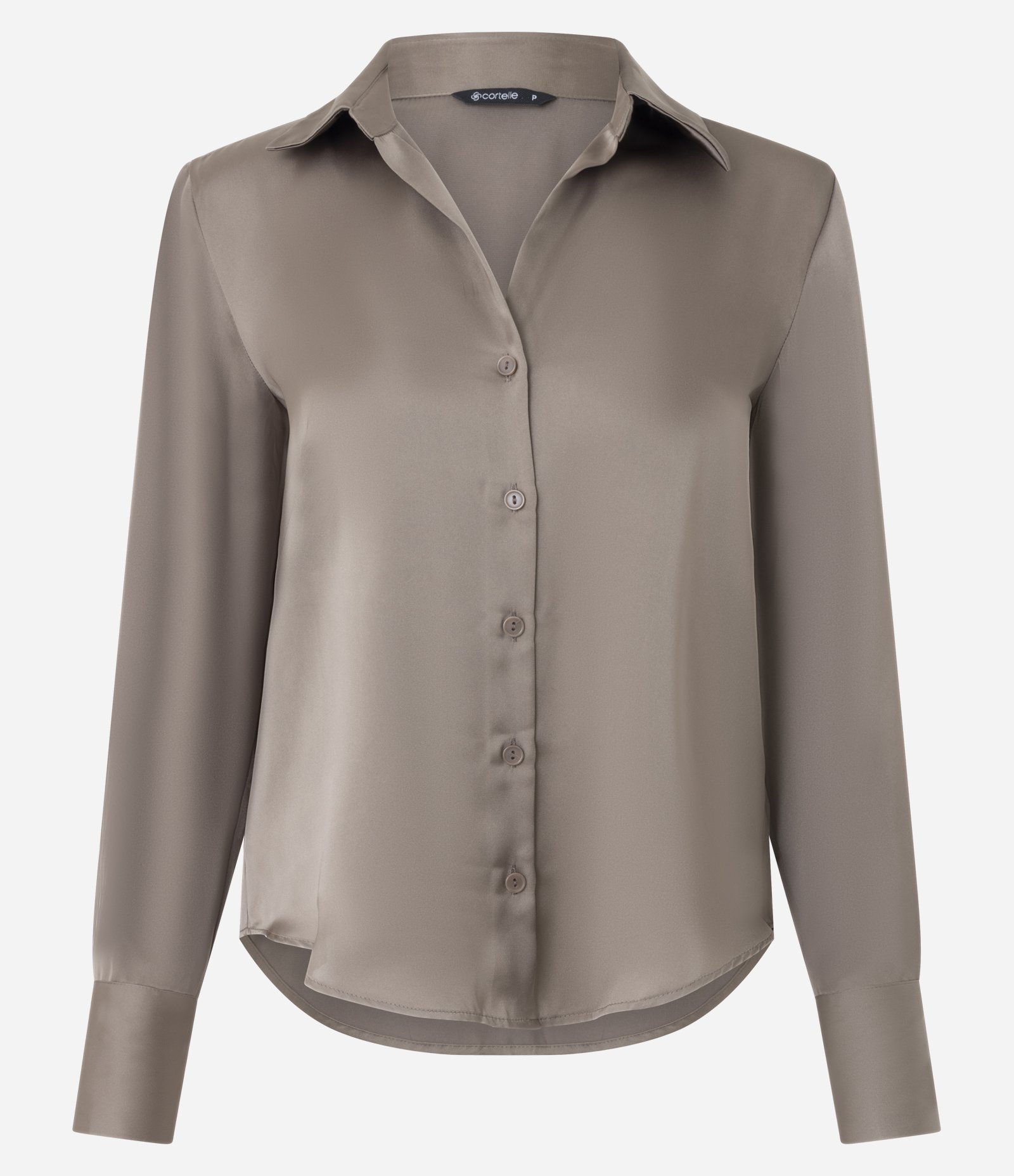 Camisa em Cetim com Recortes e Caimento Leve Marrom 1