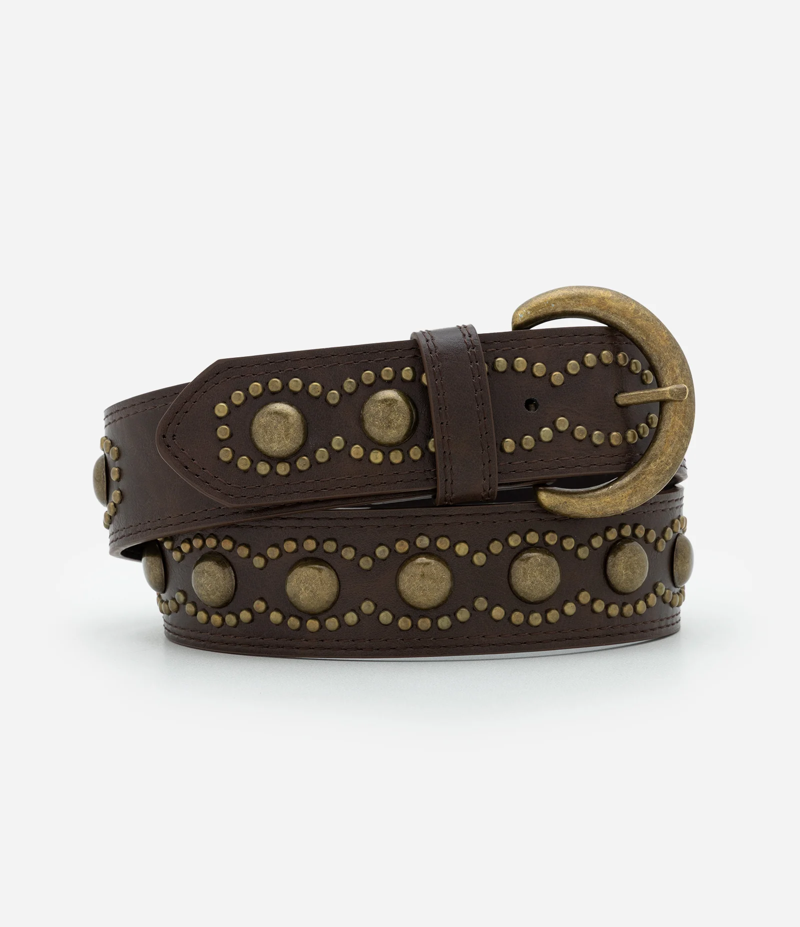 Cinto Médio em PU com Fivela Arredondada Marrom 1