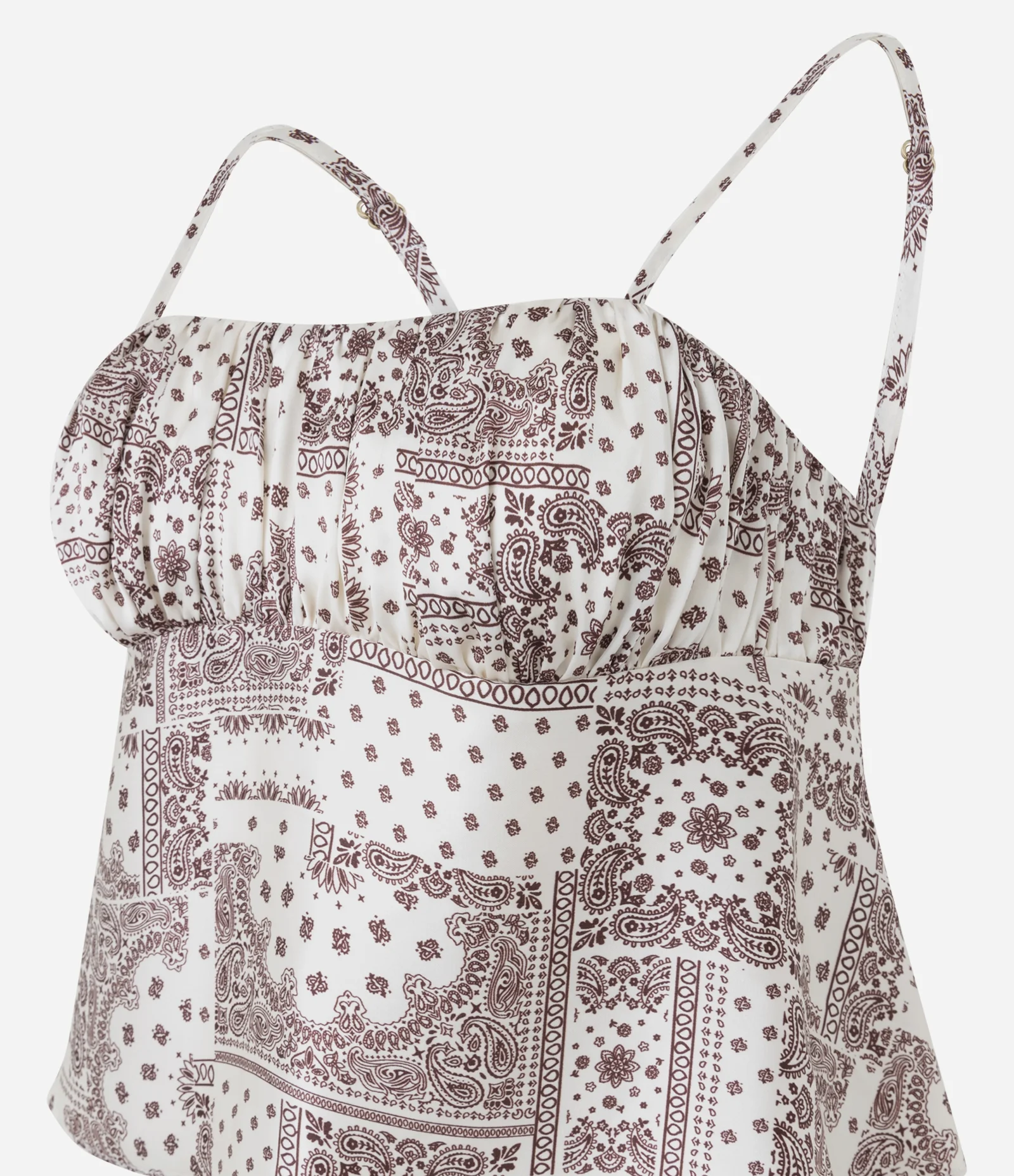 Blusa em Cetim com Alça Fina e Estampa Abstrata Bege/Rosa 2