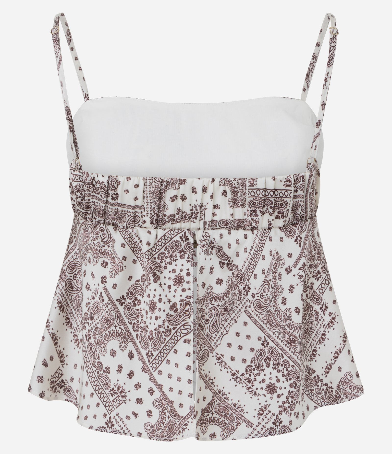 Blusa em Cetim com Alça Fina e Estampa Abstrata Bege/Rosa 3